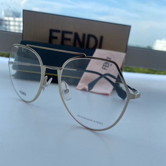 Fendi Women`s Silver-tone Geometric Aviator Eyeglass Frames FF0329 03YG 00 Italy main image 6